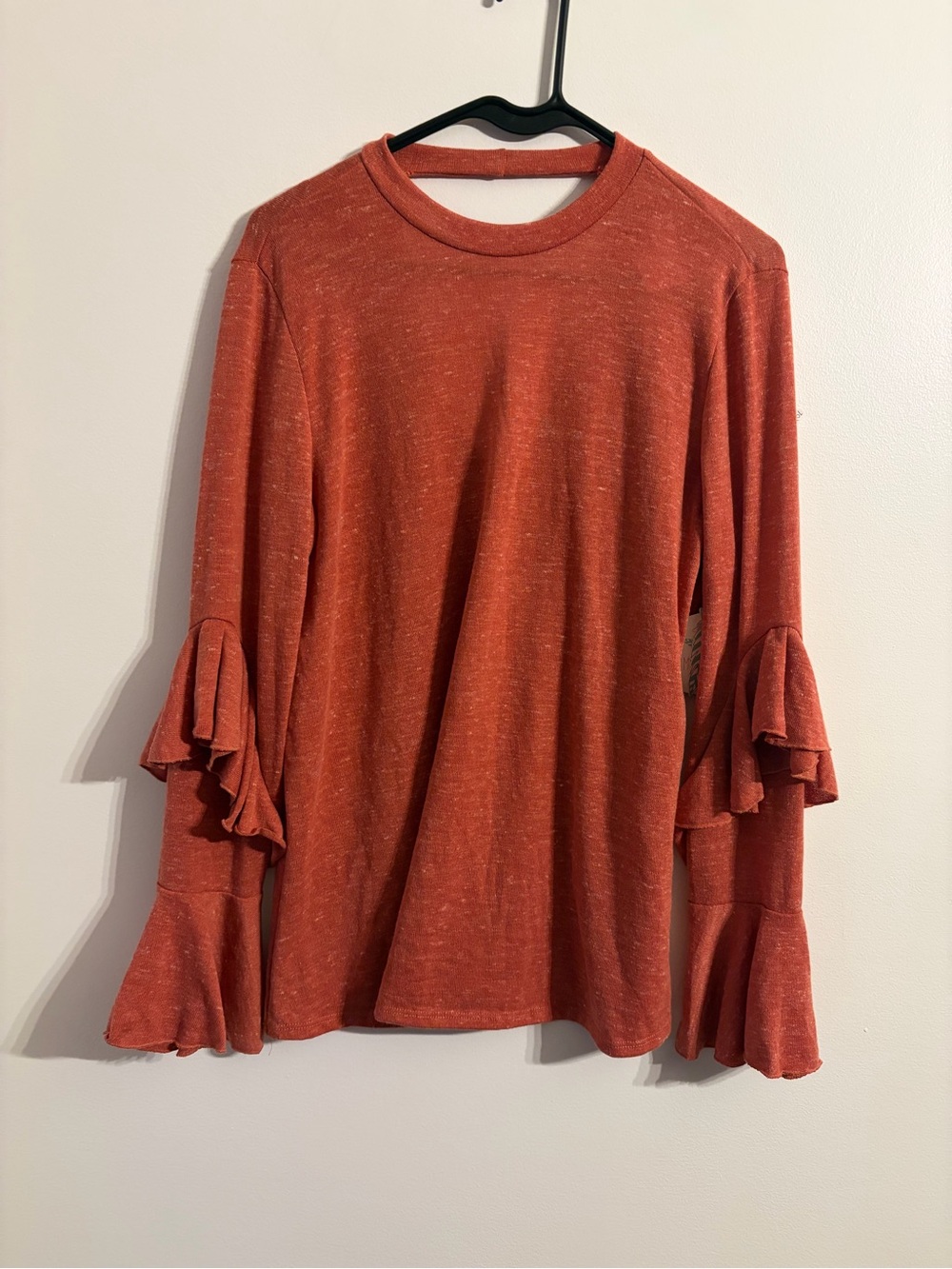 Hummingbird Rust Ruffled Bell Sleeve Long Sleeve Top